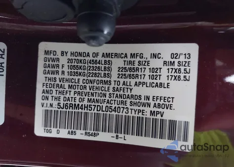 2013 Honda Cr-V Ex z USA, uszkodzony, nr VIN 5J6RM4H57DL054073